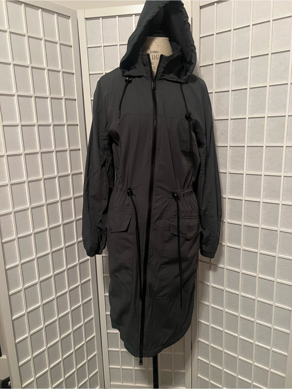 Long Hooded Anorak Jacket in Grey